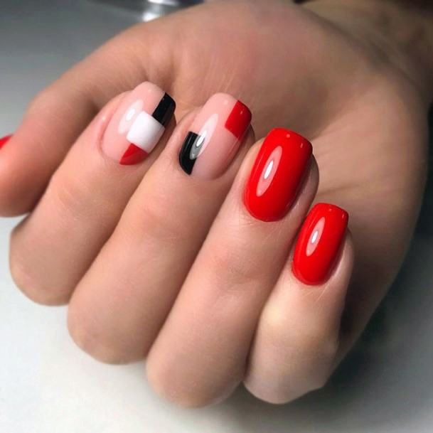 Cute Nail Designs For Short Nails Red Geometric For Women