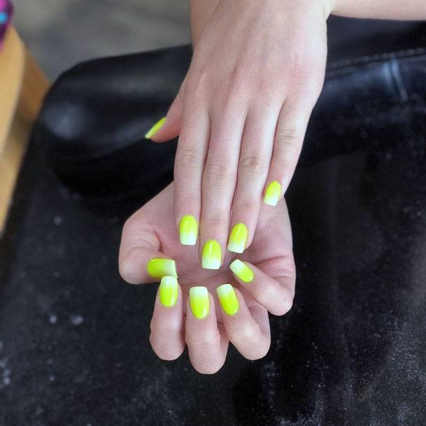 Cute Neon Yellow And White French Tipnail Design For Women