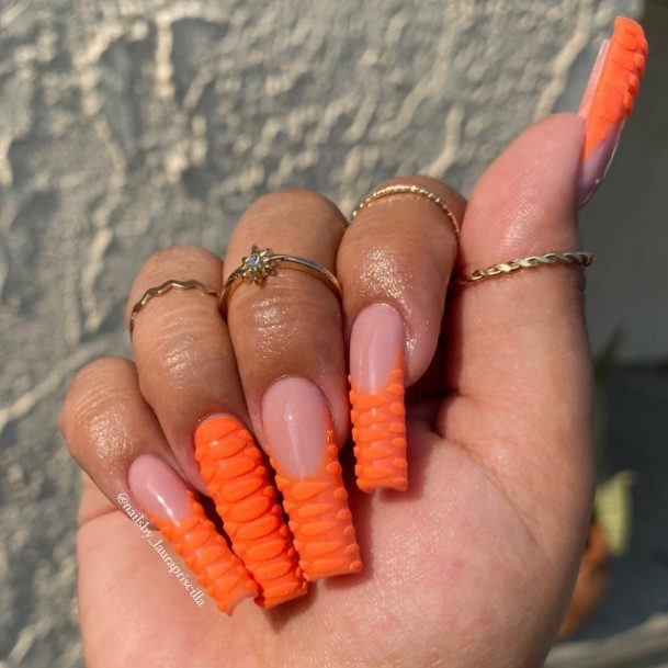 Cute Orange French Tip Nail Designs For Women