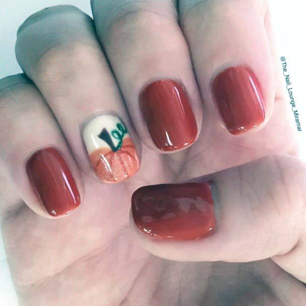 Cute Orange Pumpkin Painted On Nails Fall Nail Art