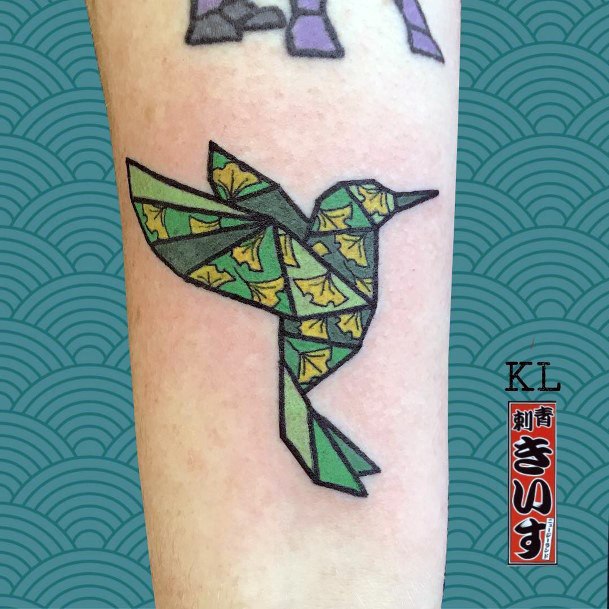 Cute Origami Tattoo Designs For Women Hummingbird