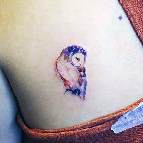 Cute Owl Tattoo Womens Torso Watercolor