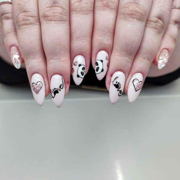 Cute Panda And Heart Nails