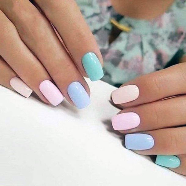 Cute Pastel Block Colors On Nails