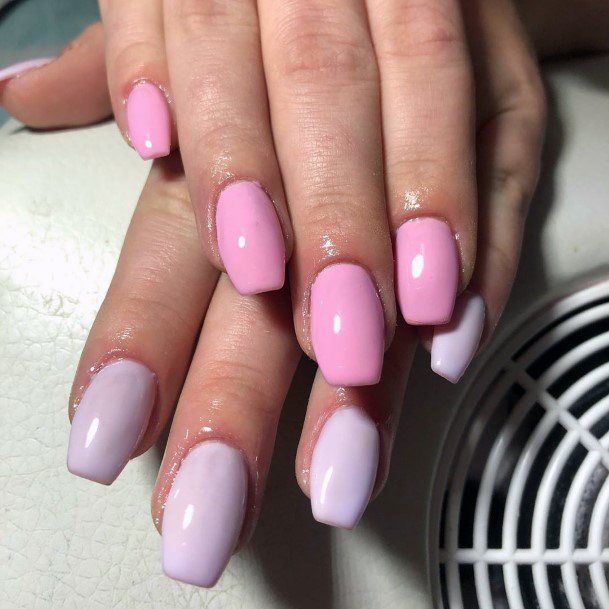 Cute Pastel Pink And Purple Medium Squared Tip Nail Ideas For Ladies