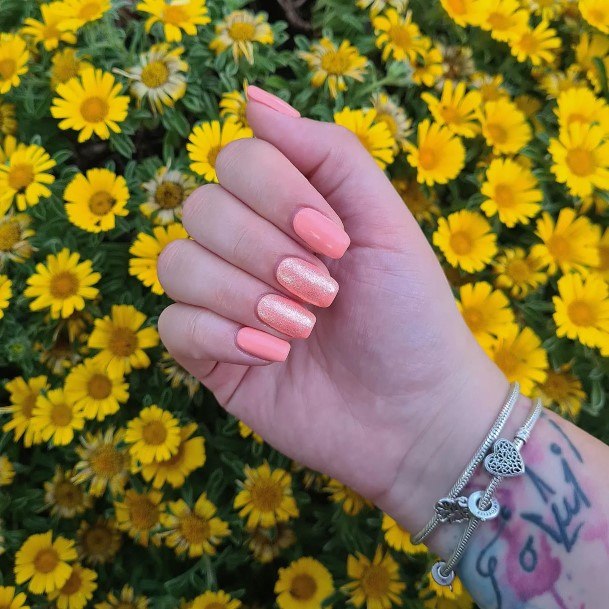 Cute Peach With Glitter Nail Designs For Women