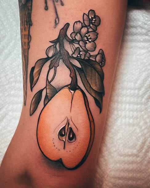 Cute Pear Tattoo Designs For Women