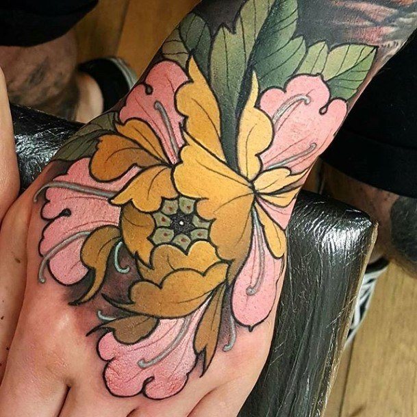 Cute Peony Tattoo Designs For Women Hand Neo Traditional