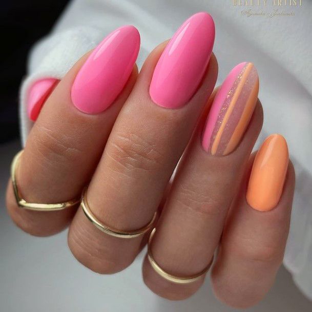 Cute Pink And Orange Nail Designs For Women