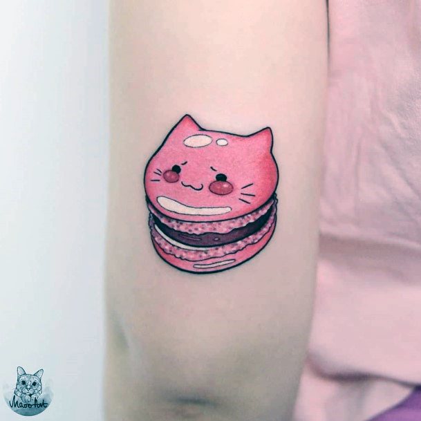 Cute Pink Kitty Sandwich Tattoo Women