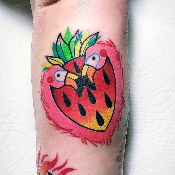 Cute Pink Strawberry Tattoo For Women