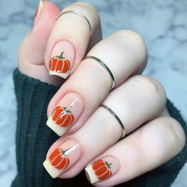 Cute Pumpkin French Manicure For Women