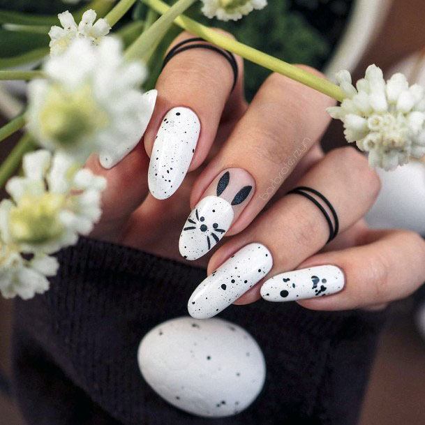 Cute Rabbit Art On White Gel Nails Women