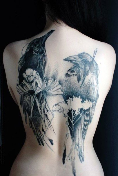 Cute Raven Tattoo Designs For Women Back