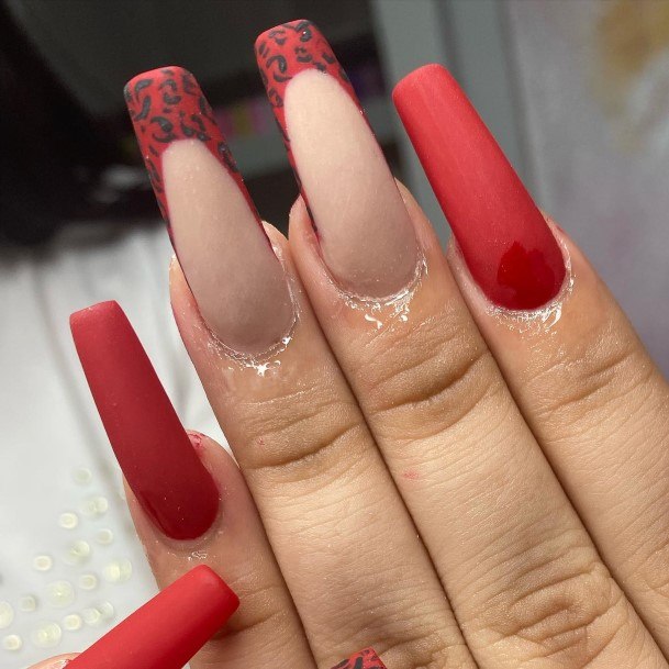 Cute Red And Black Matte Nail Designs For Women