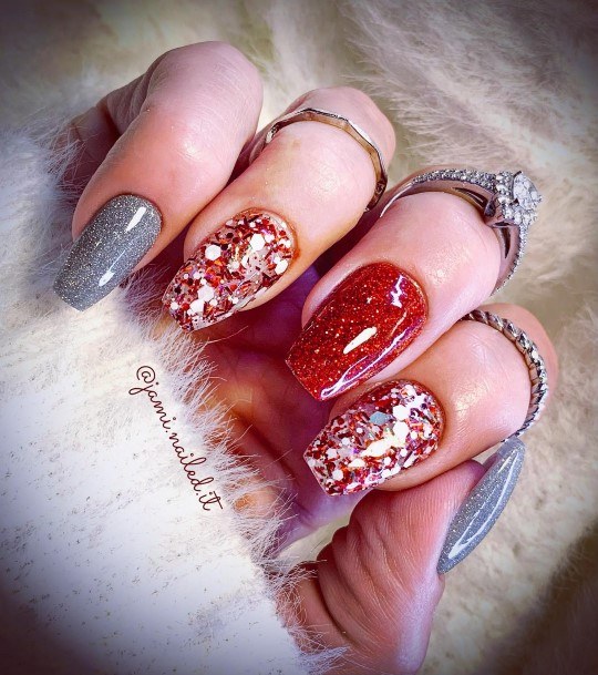 Cute Red And Silver Nail Designs For Women