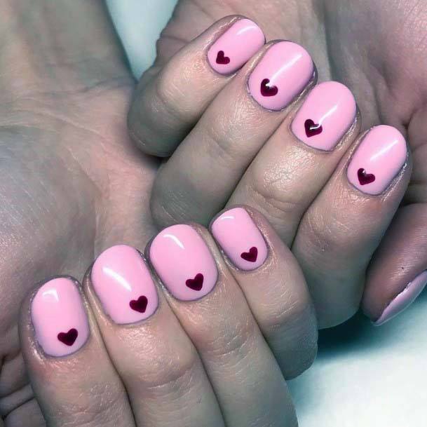 Cute Red Hearts On Pink Nails For Women