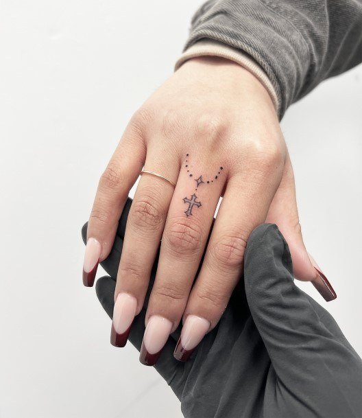 Cute Rosary Tattoo Designs For Women Finger Tiny Simple