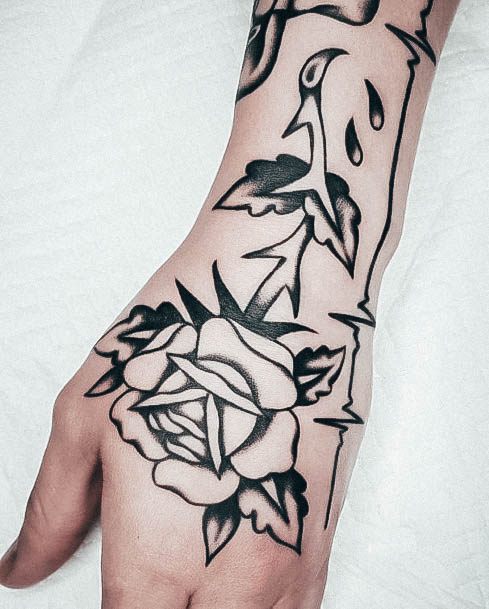 Cute Rose Hand Tattoo Designs For Women Flower Outline Black Ink