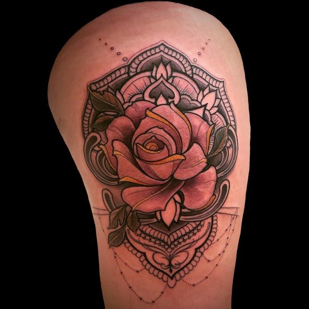 Cute Rose Thigh Tattoo Designs For Women