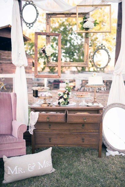 Cute Rustic Pink Wedding Backdrop Hanging Frames Ideas