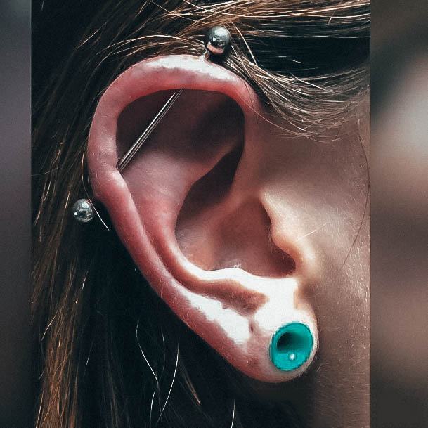 Cute Silver Industrial Bar Turquoise Green Guage Cool Ear Piercings For Girls