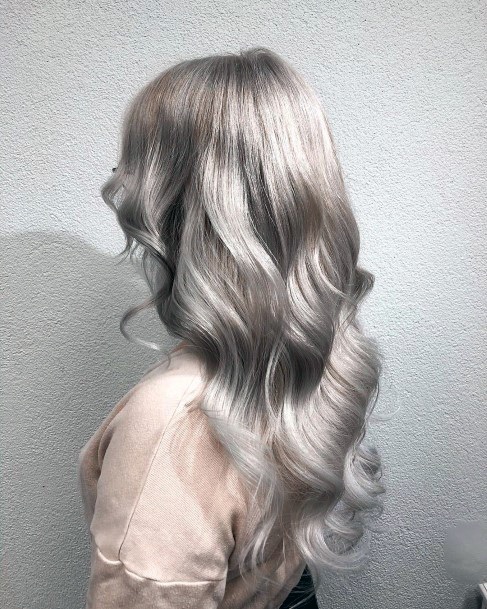 Cute Silver Mid Length Glossy Hairstyle For Women And Girls