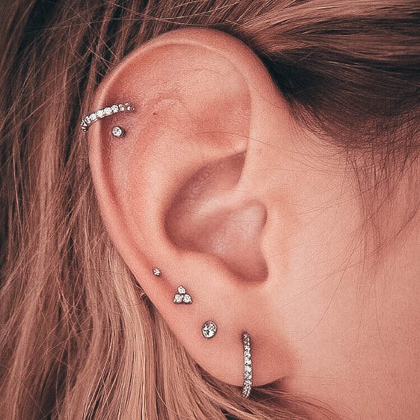 Cute Simple Diamond Incrested Hoops Cartilage Piercing Inspiration Ideas For Women