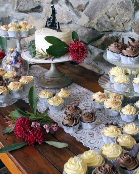 Cute Simple Floral Cupcake Desert Bar Wedding Table Ideas