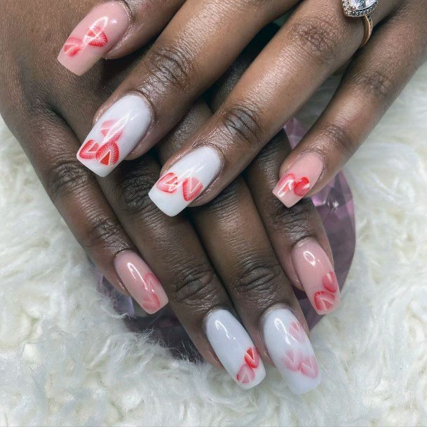 Cute Simple Pink White Strawberry Design For Womens Nails