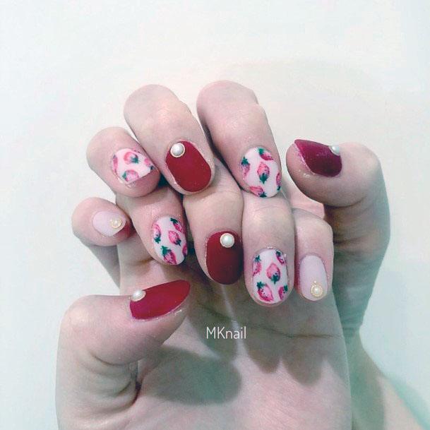 Cute Simple Short Red Pink Strawberry Nail Inspiration For Women