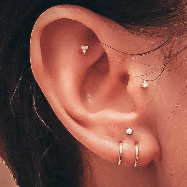 Cute Simple Triple Lobe Trendy Tragus Rook Constellation Ear Piercing Design For Girls