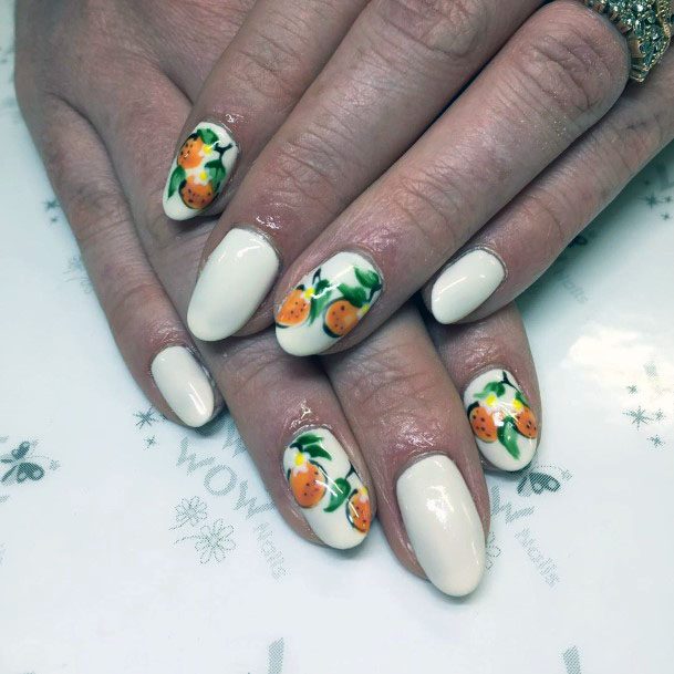 Cute Simple White Orange Citrus Nail Design For Girls