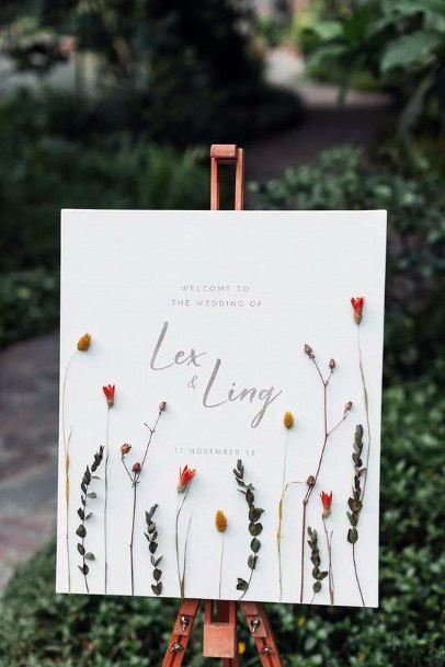 Cute Simple White Poster Wedding Sign Floral Design Ideas