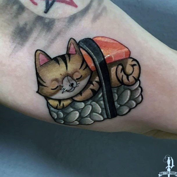 Cute Sleeping Kitty Tattoo Women