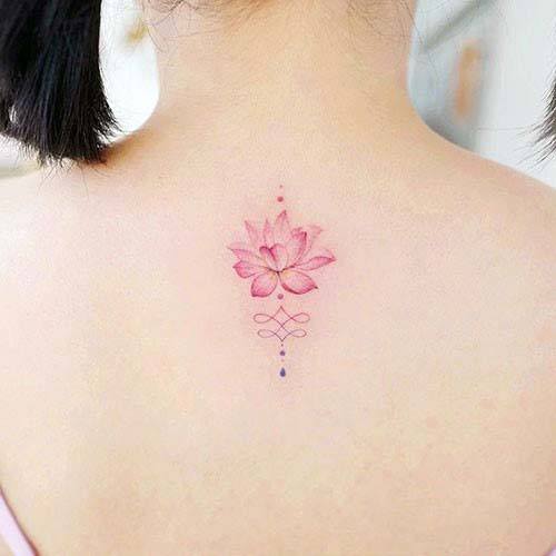 Cute Small Pink Flower Tattoo Back Women