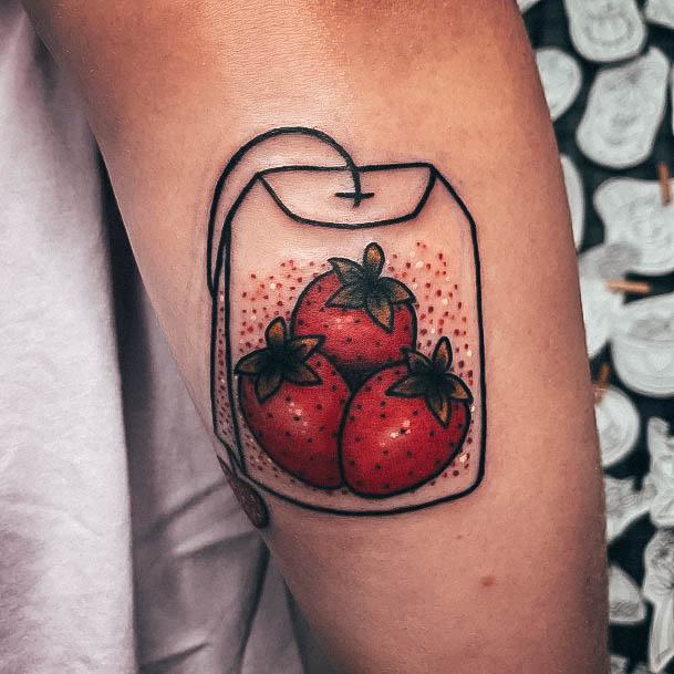 Cute Strawberry Tattoo Designs For Women