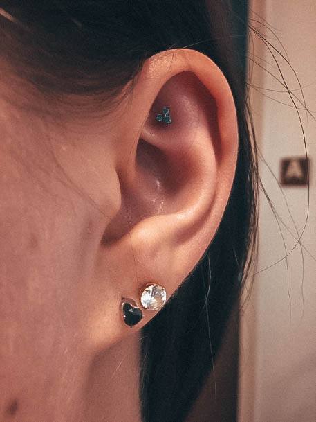 Cute Stylish Double Lobe White And Black Dazzling Diamonds And Faux Rook Ear Piercing Ideas For Women