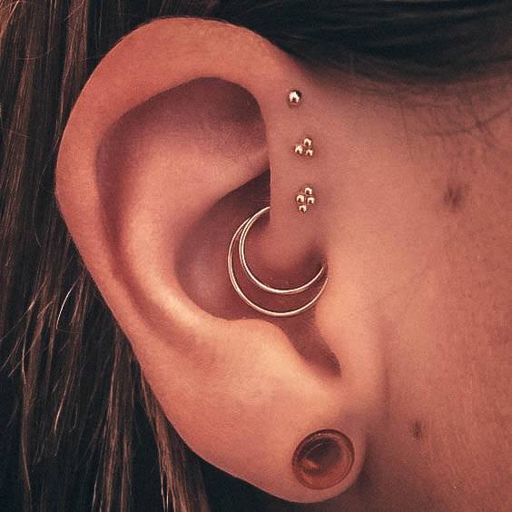 Cute Stylish Guage Double Hoop Trendy Triple Helix Ear Piercing For Girls