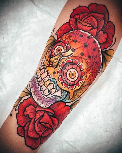 Cute Sugar Skull Tattoo Designs For Women Ultra Colorful