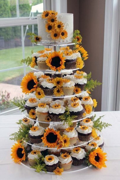 Cute Sunflower Cake And Cupcakes Design Country Wedding Ideas