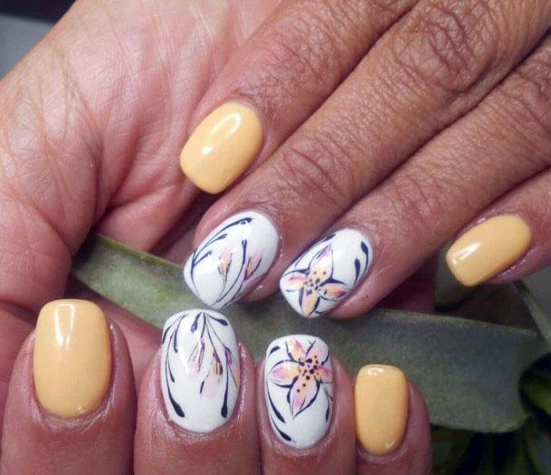 Cute Sweet Soft Yellow And White Flower Leaf Design For Ladies