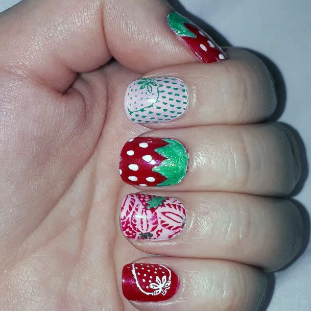 Cute Sweet Strawberry Design For Girls Nails