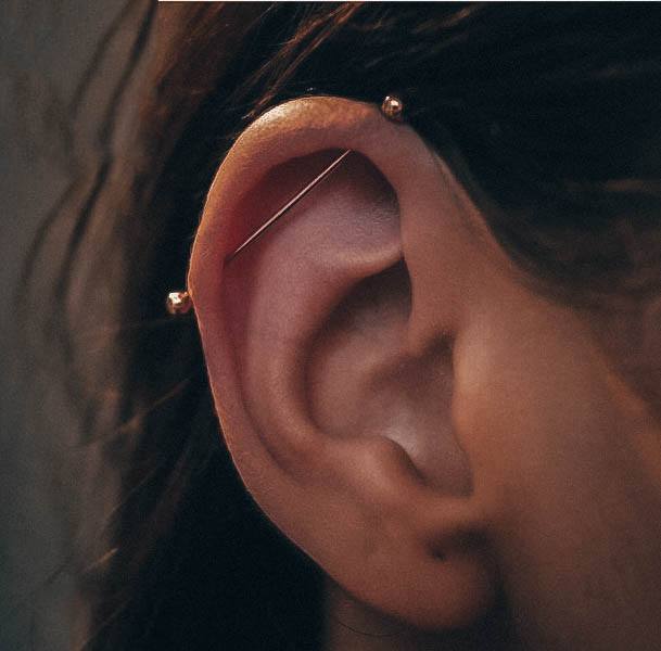 Cute Trendy Industrial Gold Bar Ear Piercing Design For Girls