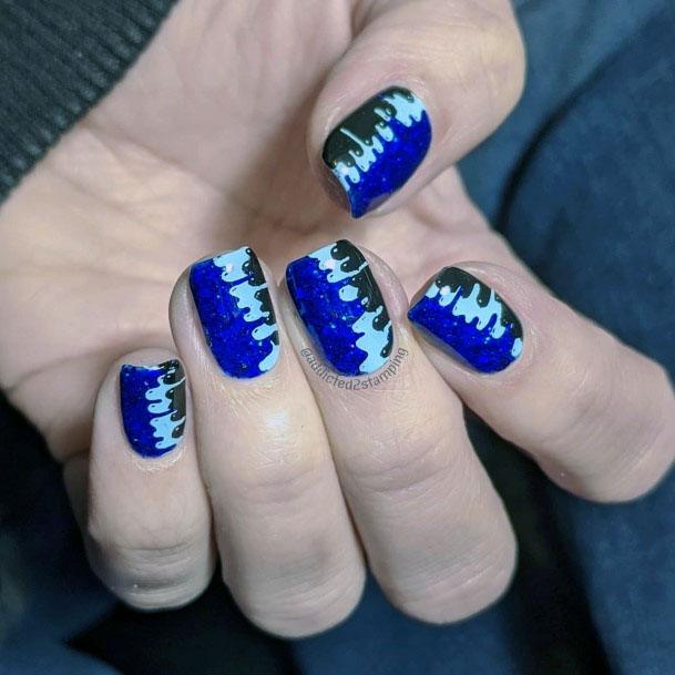 Cute Trendy Melting Blue And Black Nail Design Inspiration For Girls