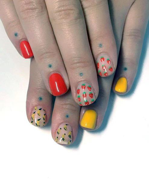 Cute Trendy Red And Yellow Strawberry Inspirational Nail Design For Girls