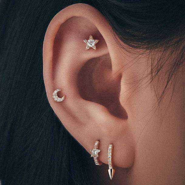 Cute Trendy Star Moon Gold Spike Constellation Design Ideas For Women