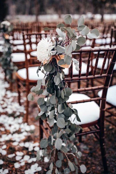 Cute Trendy Winter Floral Green Leaves Wedding Row Seat Decorations