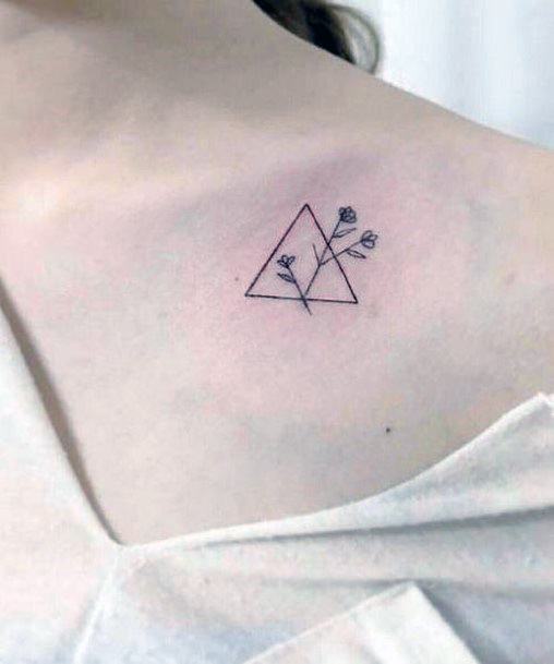 Cute Triangle And Flowers Tattoo Womens Shoulders