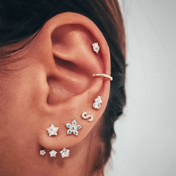 Cute Uniquestar Diamond Floral Gold Constellation Piercings Ideas For Women